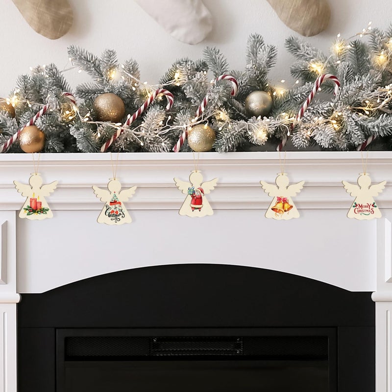 Sophena Wooden Christmas Ornaments to Paint - Angel Decoration Cutouts, Unfinished 24PCS, 3.5 x 3 inches, DIY Blank Unfinished Christmas Tree Wood Discs Ornament for Home Crafts Hanging - Image 5